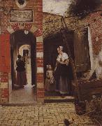 Pieter de Hooch garden till ett hus i delft oil on canvas